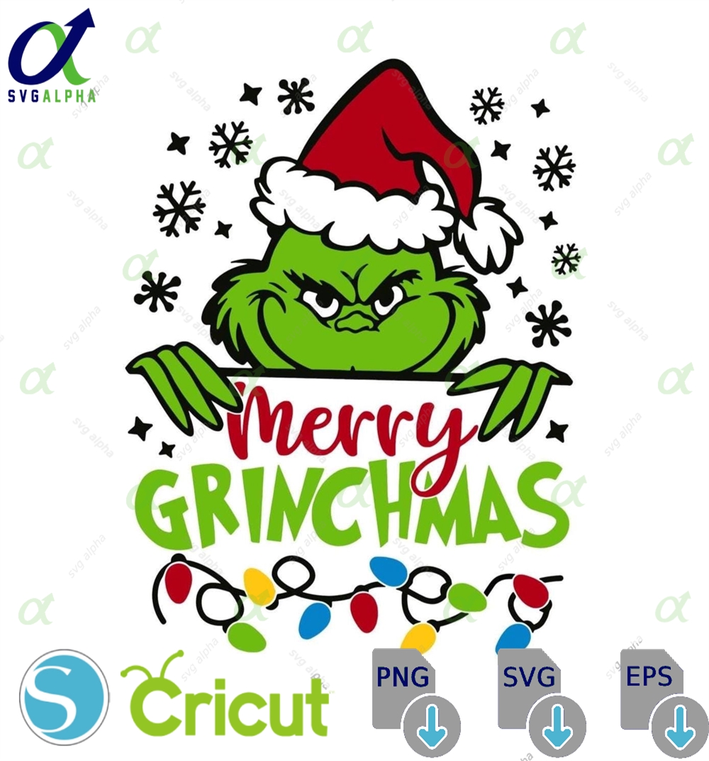 Merry Grinchmas Svg Funny Grinch Christmas Lights Graphic Digital Download